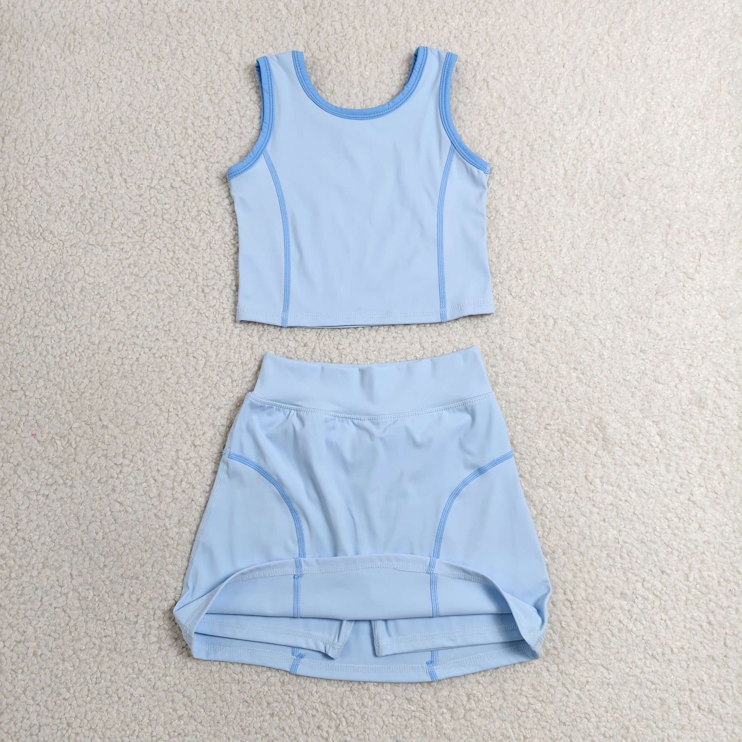 GSD2674 Blue Tank Top Skirts Shorts Girls Yoga Clothes Set
