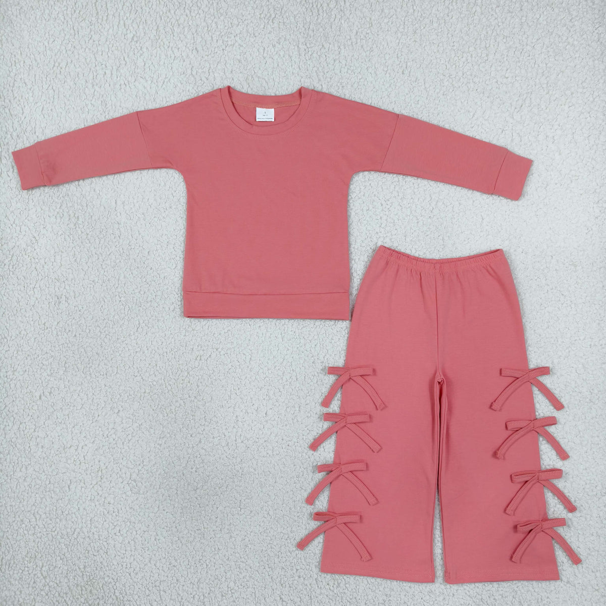 GLP3845 Pink Long Sleeve Top Bows Pants Girls Cotton Outfits