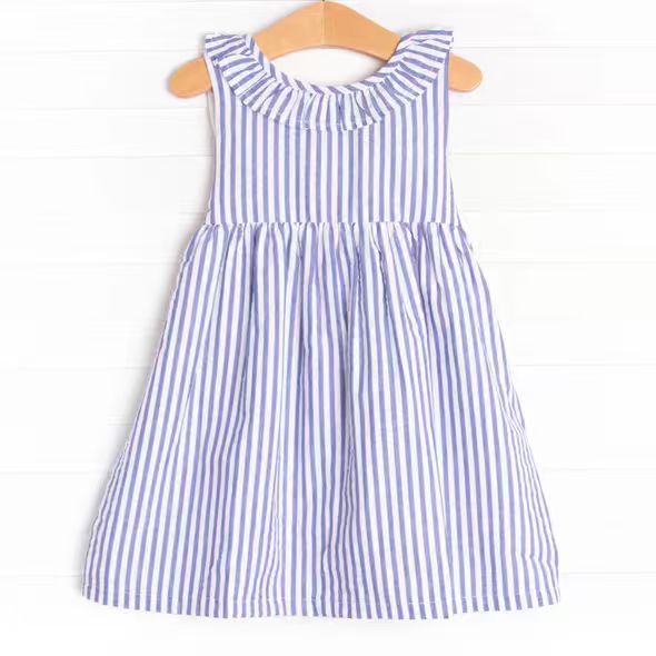 (Custom Design Preorder MOQ 5) Blue Stripes Girls Summer Sleeveless Dress