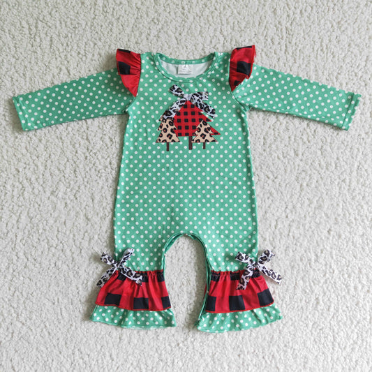 (Promotion) 6 A1-26-2 Christmas Tree Green Dots Baby Girls Ruffle Romper