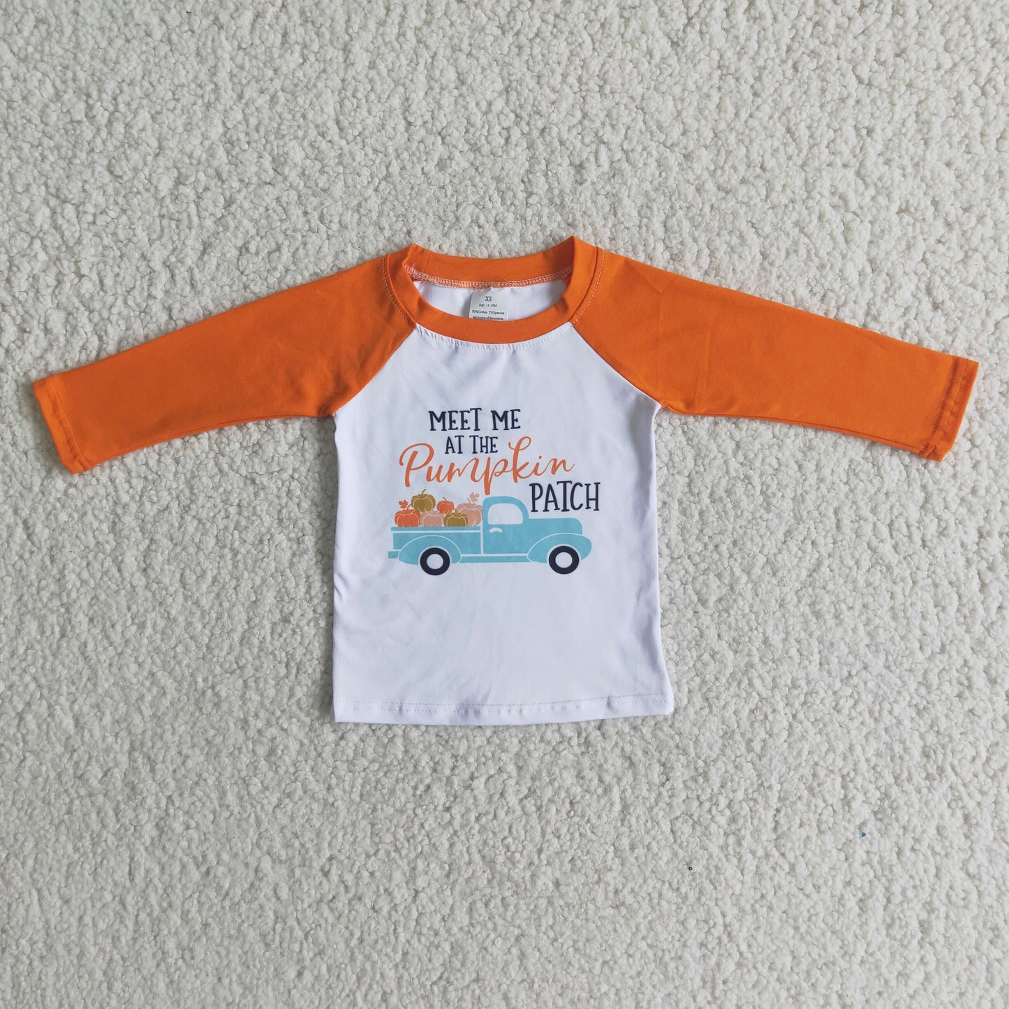 6 A11-17  Meet Me Pumpkin Tractor Boys Orange Long Sleeve Tee Shirts Tops