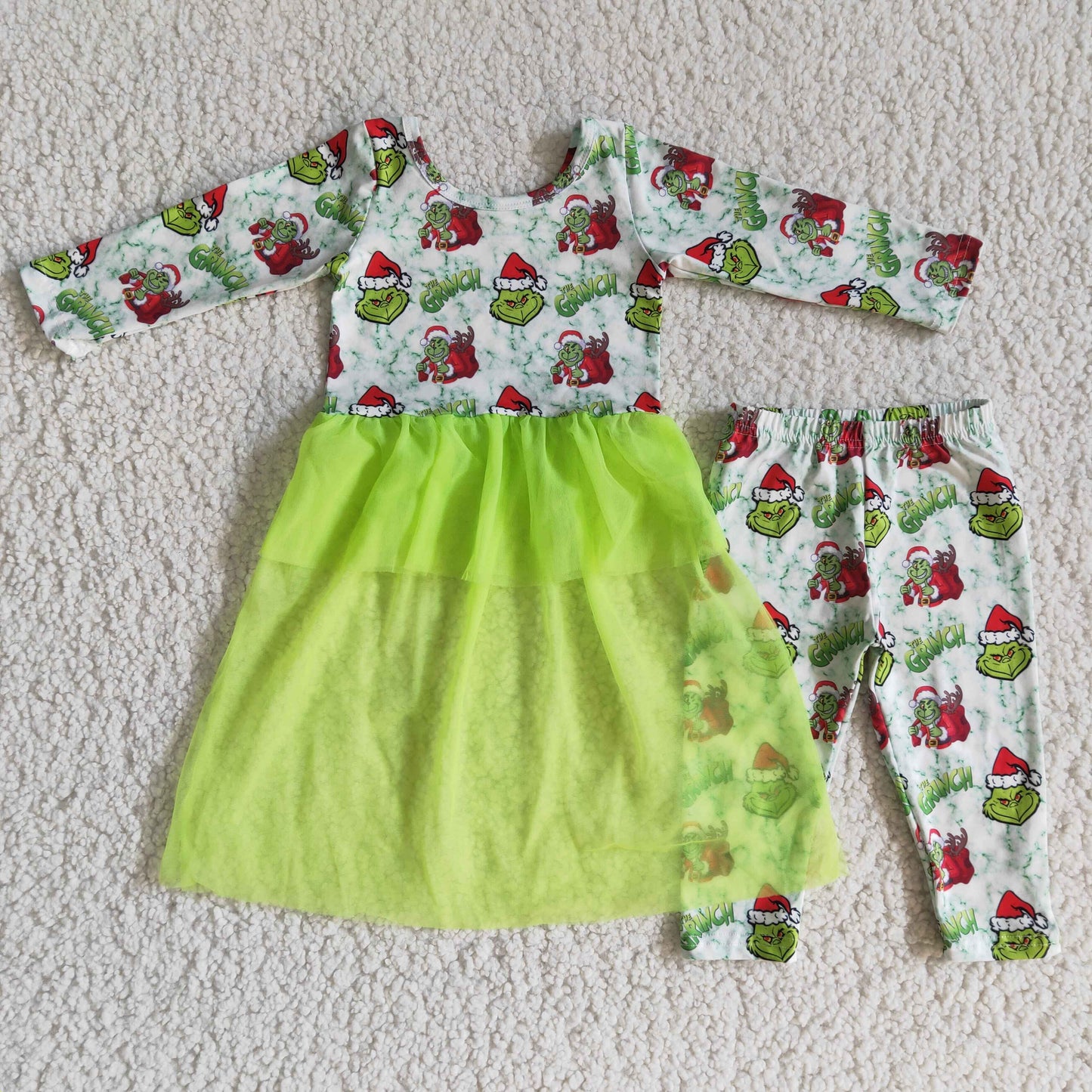 6 A12-19 Green Frog Tulle Top Legging Pants Girls Christmas Clothes Set