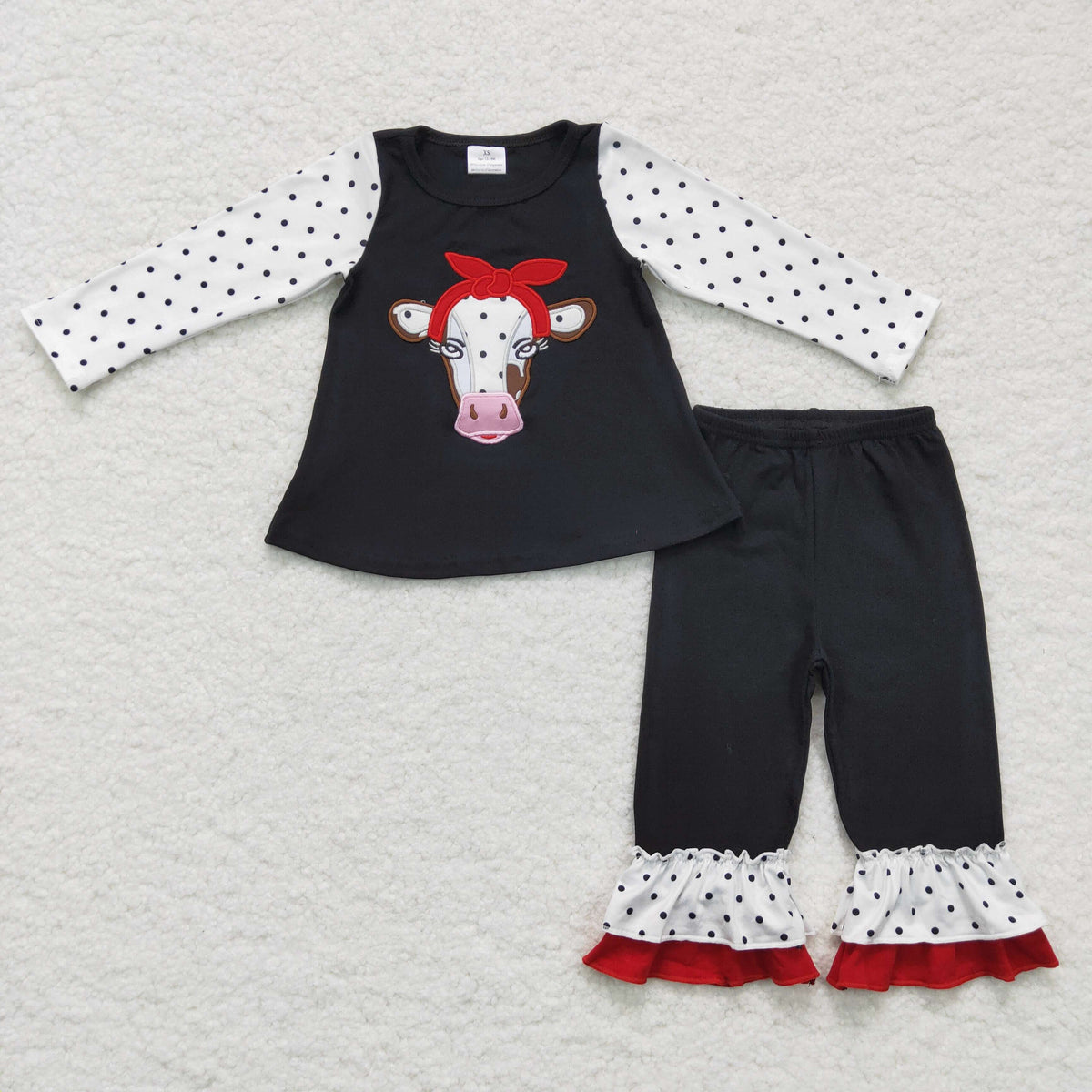 (Promotion)  6 A13-26 Heifer Embroidery Tunic Top Ruffle Pants Girls Clothes Set