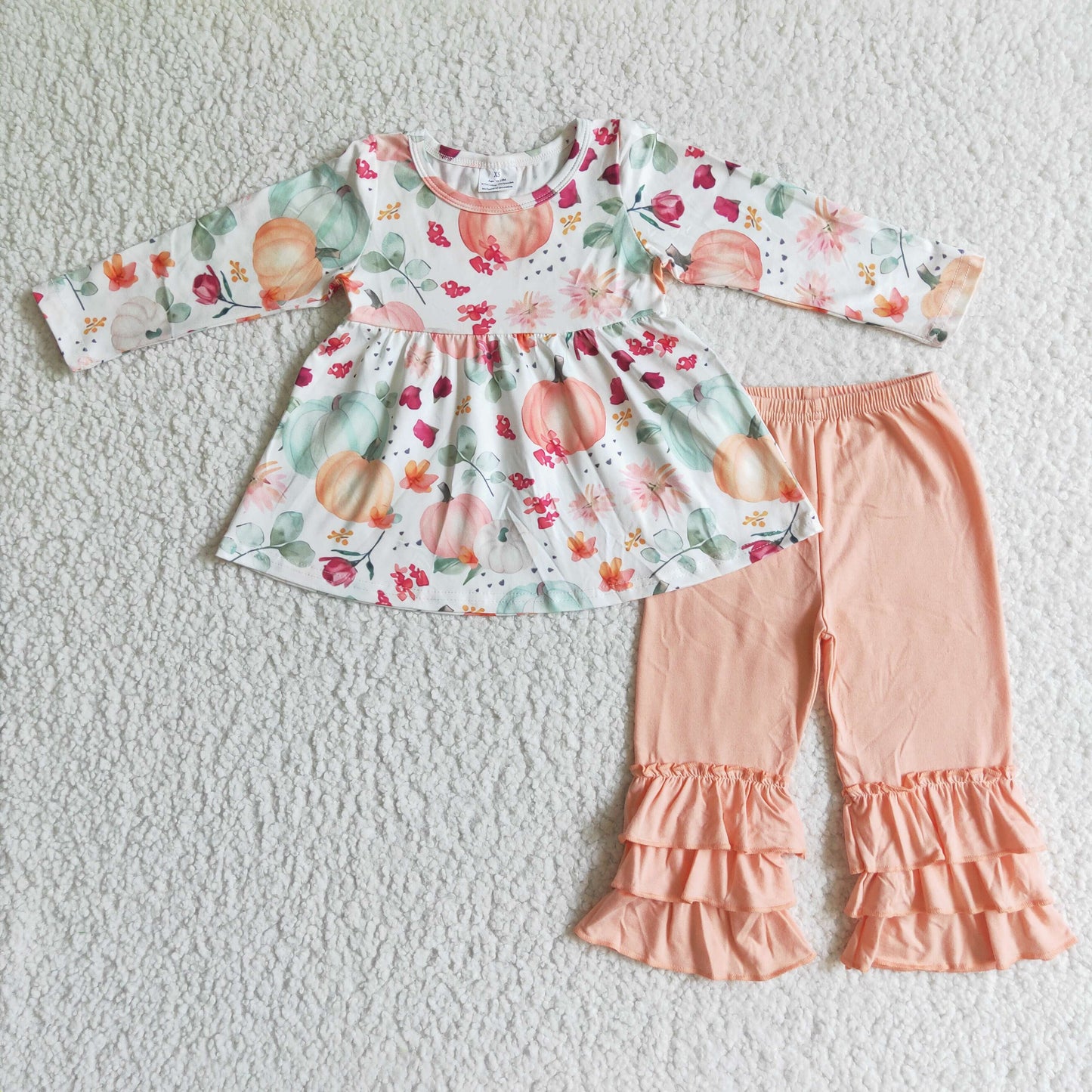 (Promotion) 6 A2-15 Pumpkin Tunic Top Pink Ruffle Pants Girls Fall Clothes Set