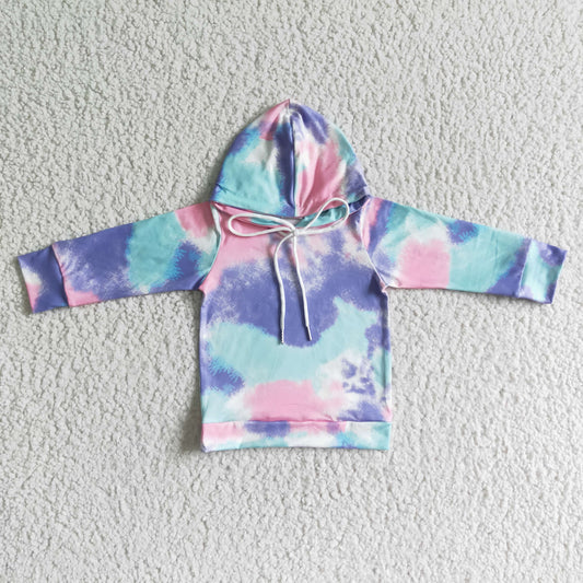 (Promotion)6 A24-4 Tie-dye Print Girls Long Sleeve Hoodie Top
