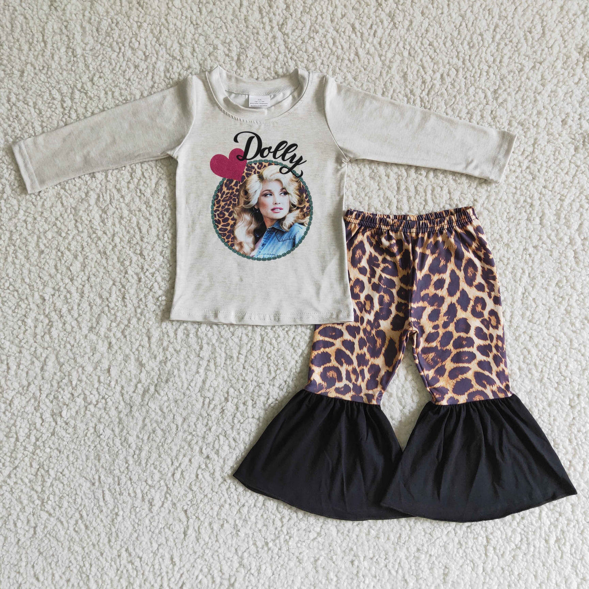 (Promotion)  6 A28-5 Dolly Top Leopard Bell Pants Girls Clothes Set