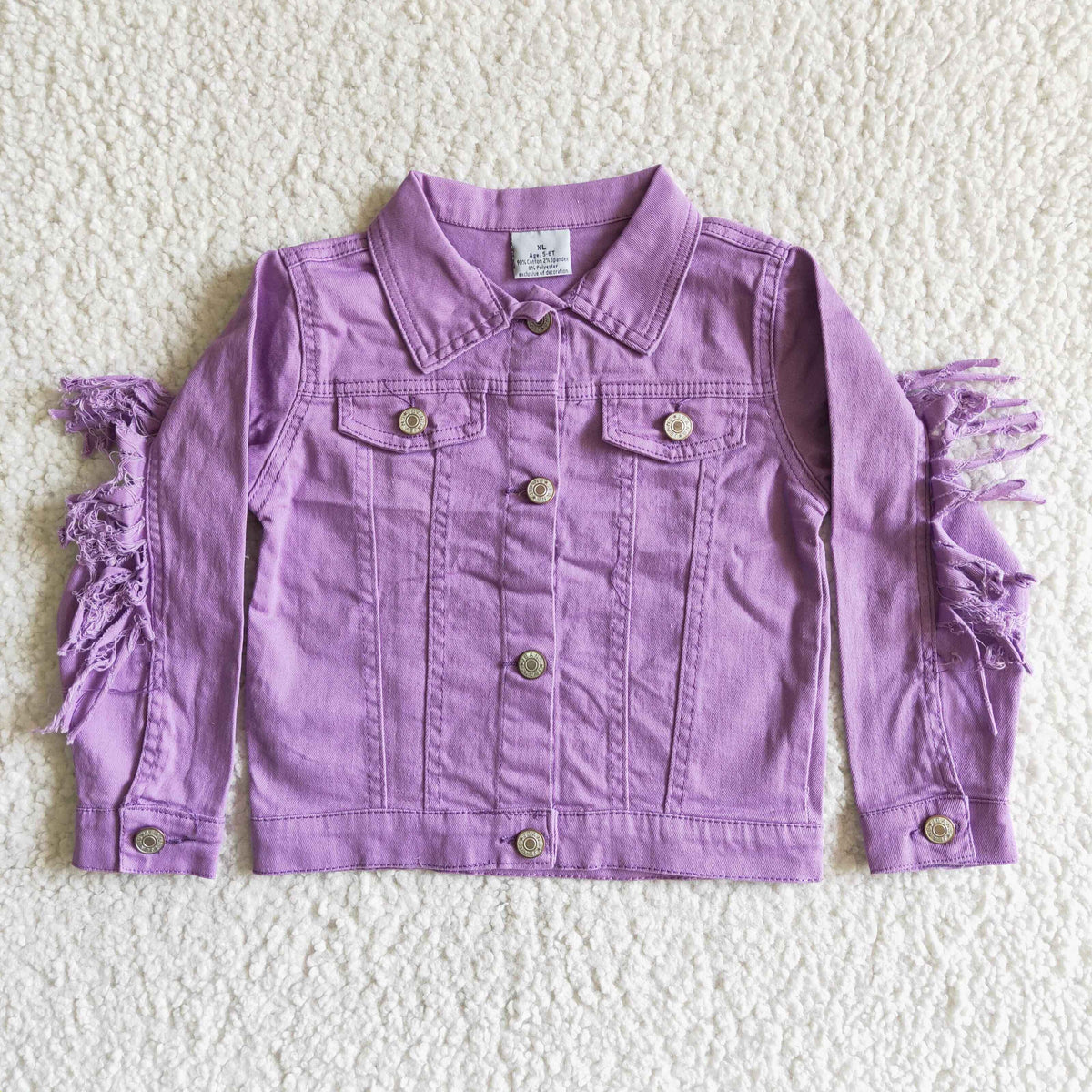 6 A32-19 Purple Tassel Denim Jackets Girls Fall Button Up Jeans Coat