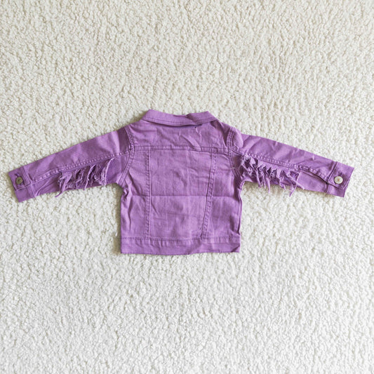 6 A32-19 Purple Tassel Denim Jackets Girls Fall Button Up Jeans Coat