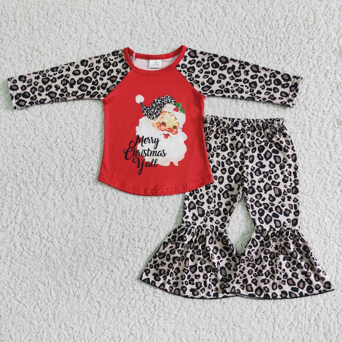 Santa Leopard Bell Pants Girls Christmas Outfits   6 A8-15