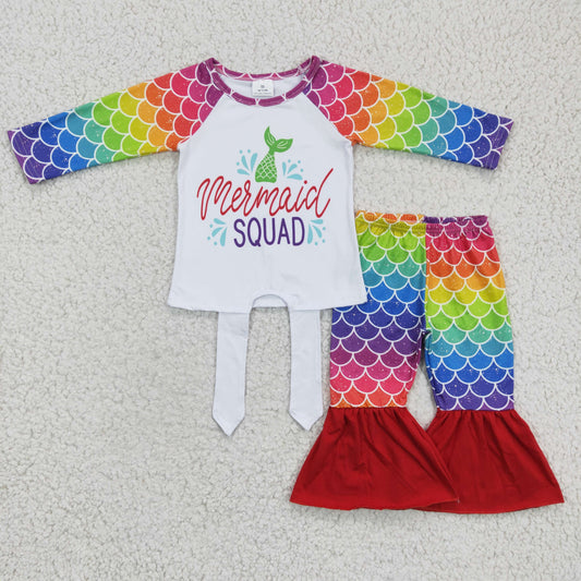 Girls mermaid print bell pants outfits    6 A9-11