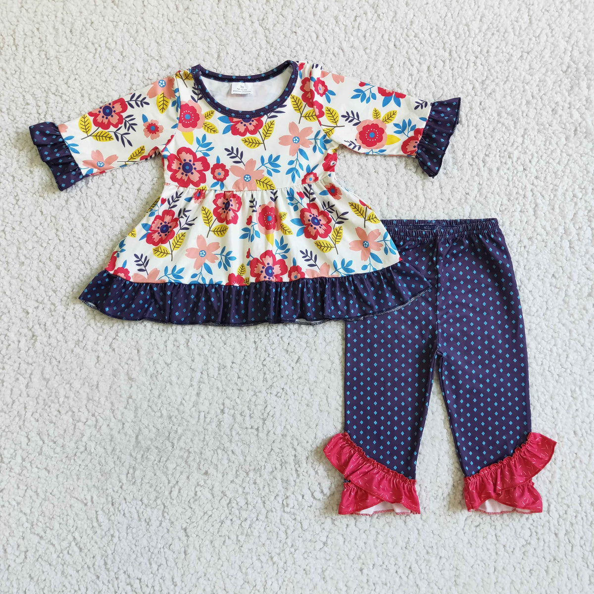 (Promotion) 6 B2-1 Flowers Ruffle Tunic Top Dots Legging Pants Girls Clothes Set