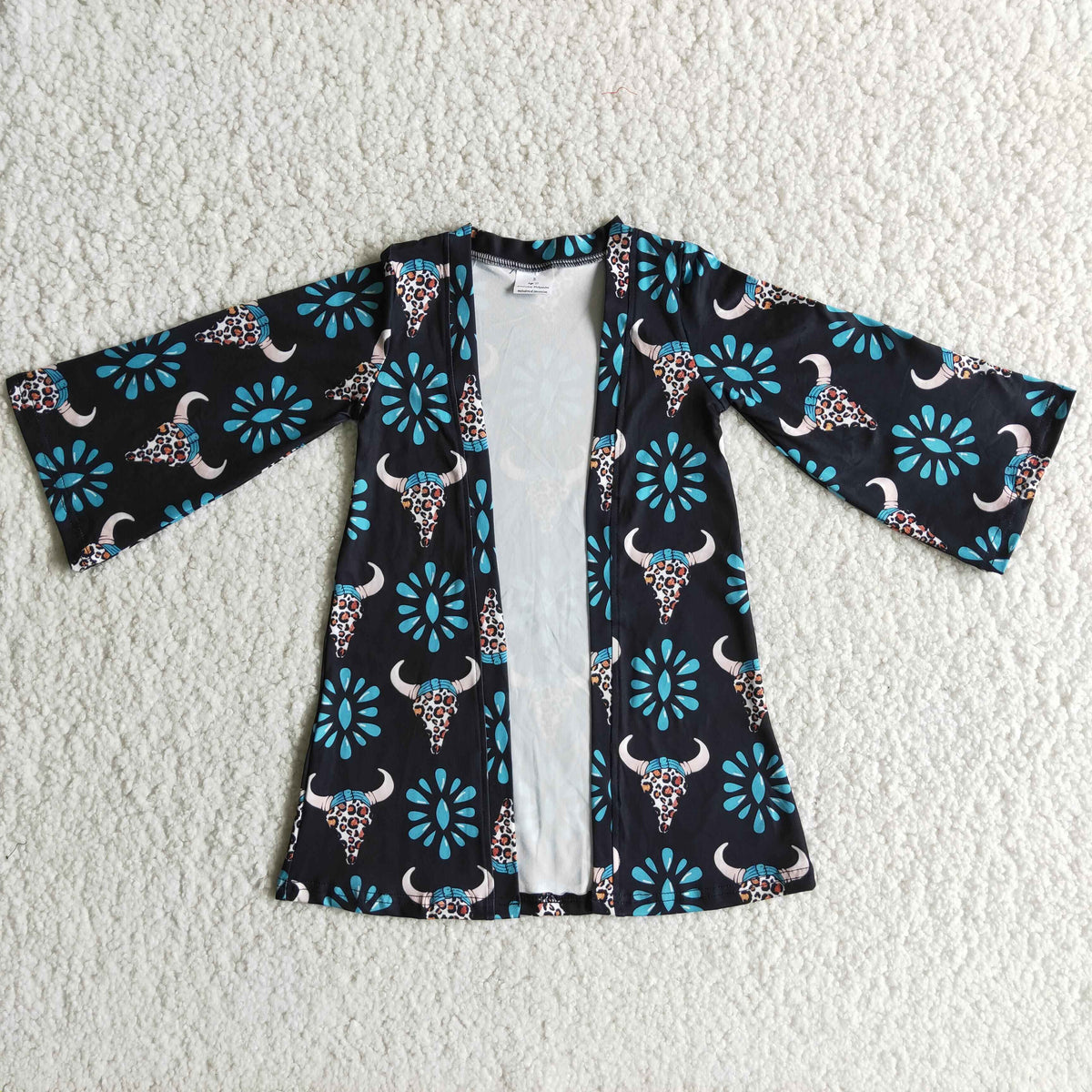 6 B4-14 Leopard Skull Turquoise Print Baby Girls Long Sleeve Cardigan