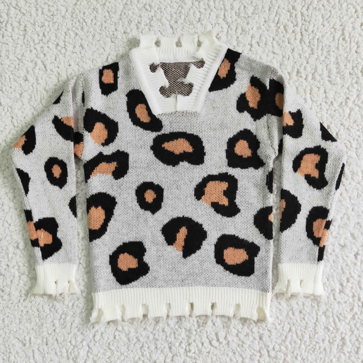 6 B5-3 Leopard Girls Long Sleeve Sweaters Top
