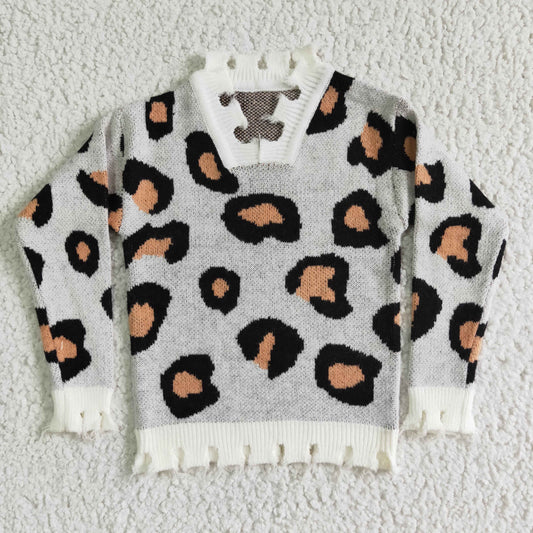 6 B5-3 Leopard Girls Long Sleeve Sweaters Top