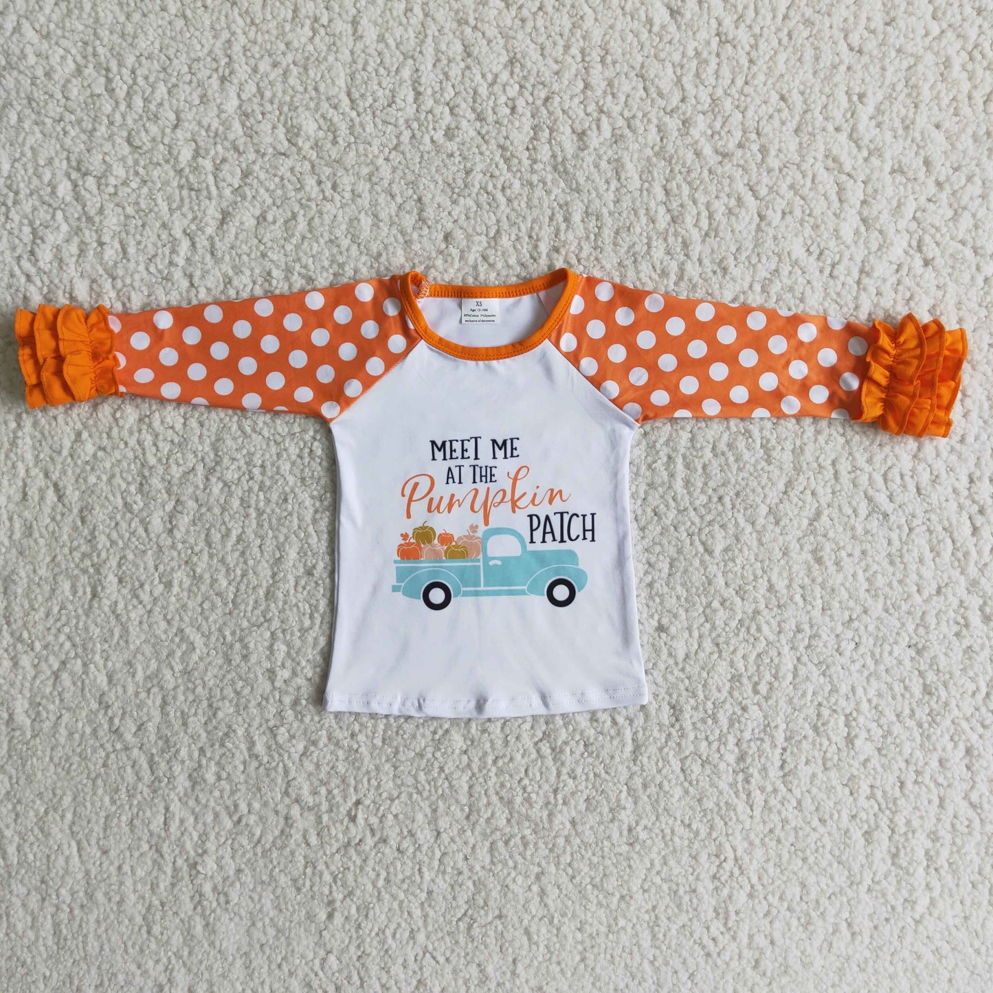 6 B6-31 Meet Me Pumpkin Tractor Girls Orange Long Sleeve Tee Shirts Tops