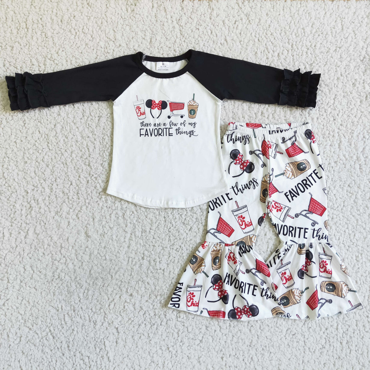 (Promotion)  6 B7-19 Cartoon Mouse FAVORITE Top Bell Pants Girls Clothes Set
