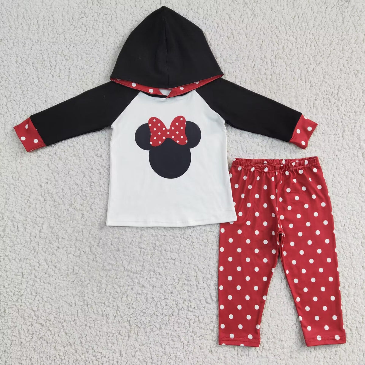 6 B9-5 Cartoon Mouse Hoodie Top Dots Pants Girls Clothes Set