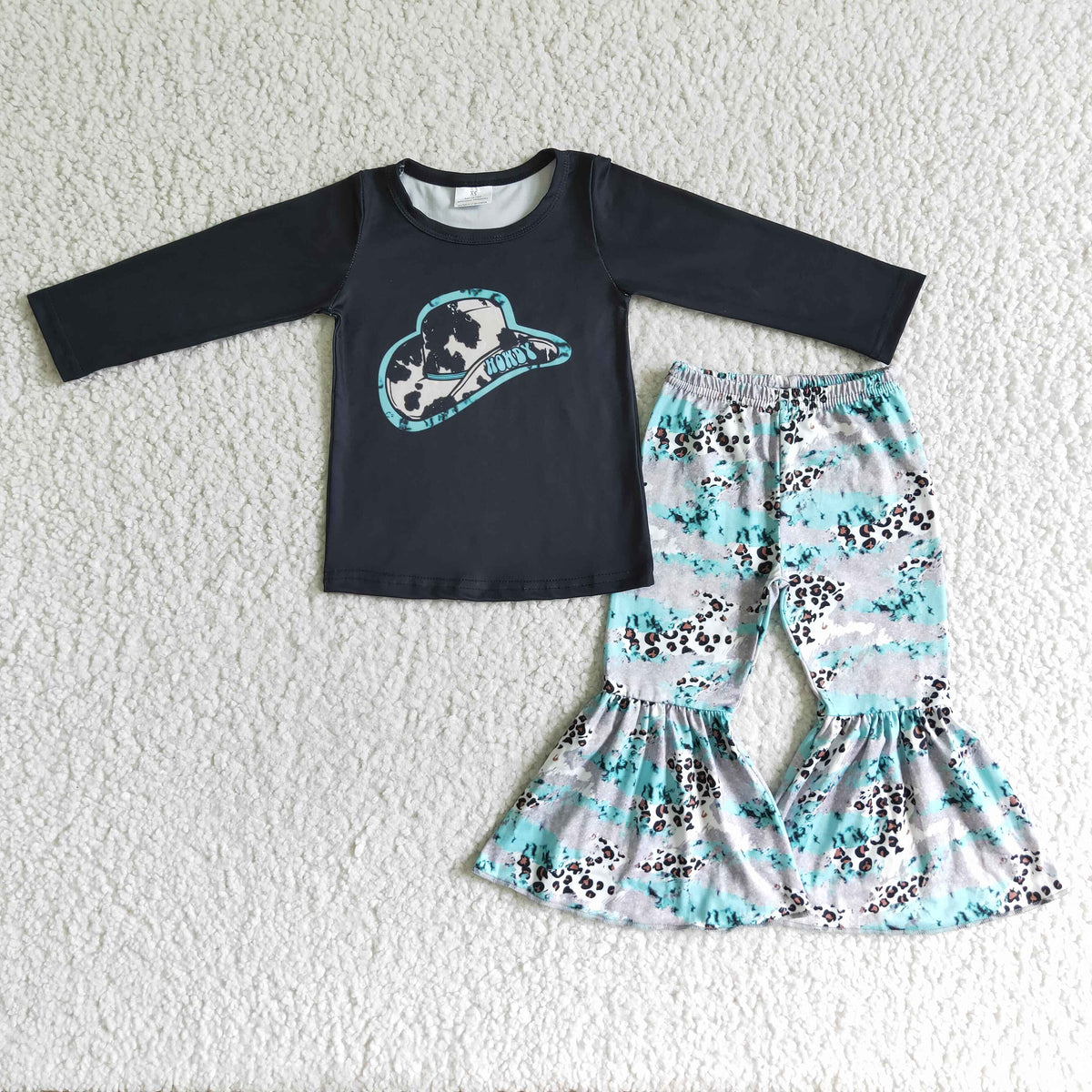 (Promotion) 6 C9-34 Hat Howdy Black Top Leopard Bell Pants Girls Clothes Set