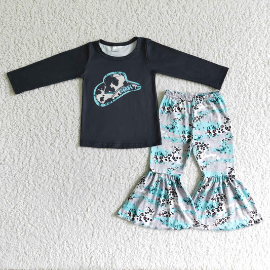 (Promotion) 6 C9-34 Hat Howdy Black Top Leopard Bell Pants Girls Clothes Set