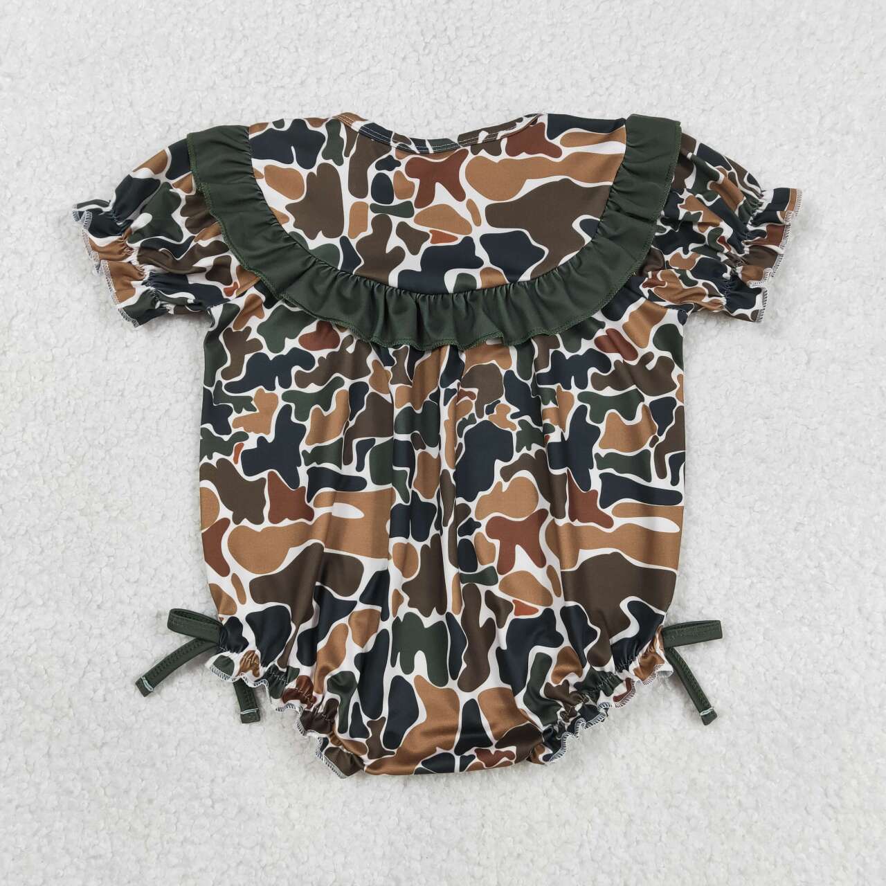 Embroidery  Daddy's Girl Green Camo Short Sleeve Bubble Romper With Bow
