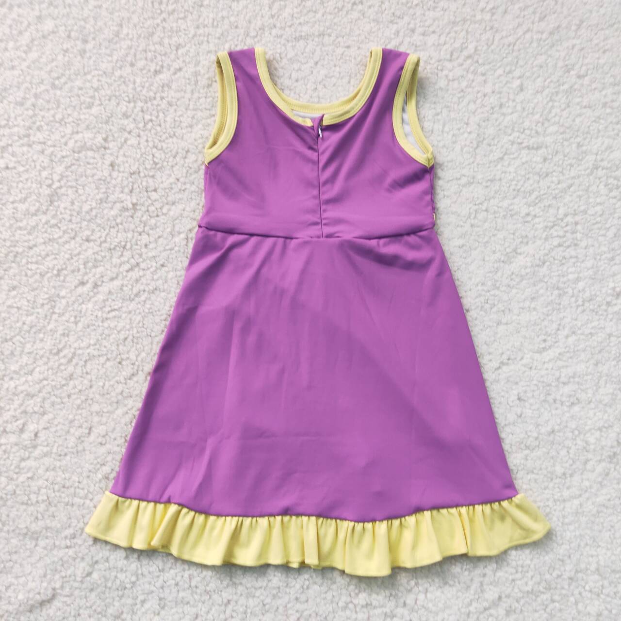 Purple & Yellow Girls Sleeveless Scallop Yoga Dress
