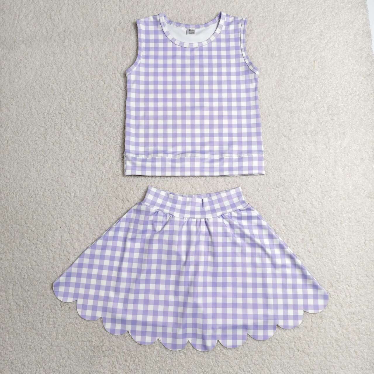 GSD4067 Violet Gingham Sleeveless Top Scallop Skort Girls Active Outfits