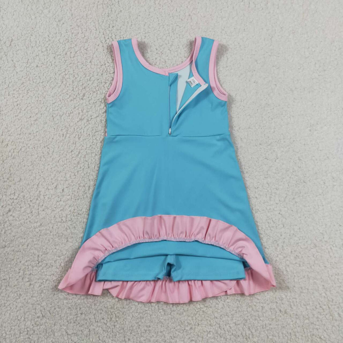 GSD4130 Blue & Pink Girls Sleeveless Ruffle Yoga Zipper Dress