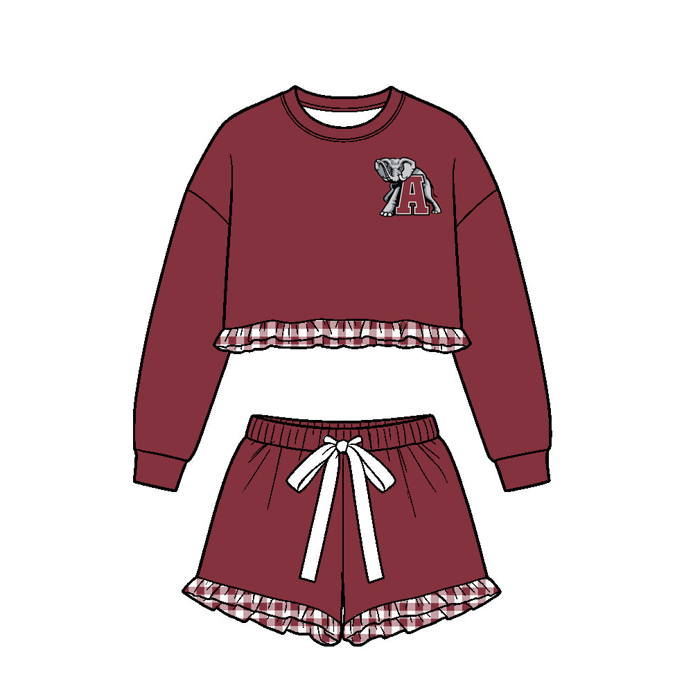 (Custom Design Preorder MOQ 5 Each)Teams Logo Print Long Sleeve Top Shorts Girls Clothes Set Sisters Wear
