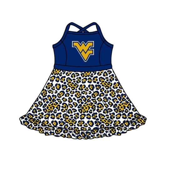 Preorder (moq 5) Girls Arkansas Razorbacks Leopard Print Cross Back Ruffle Game Day Dress