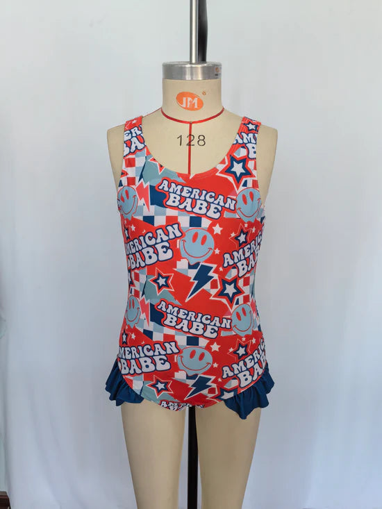 Baby Girls 4th Of July American Babe Ruffle One Piece Swimsuits