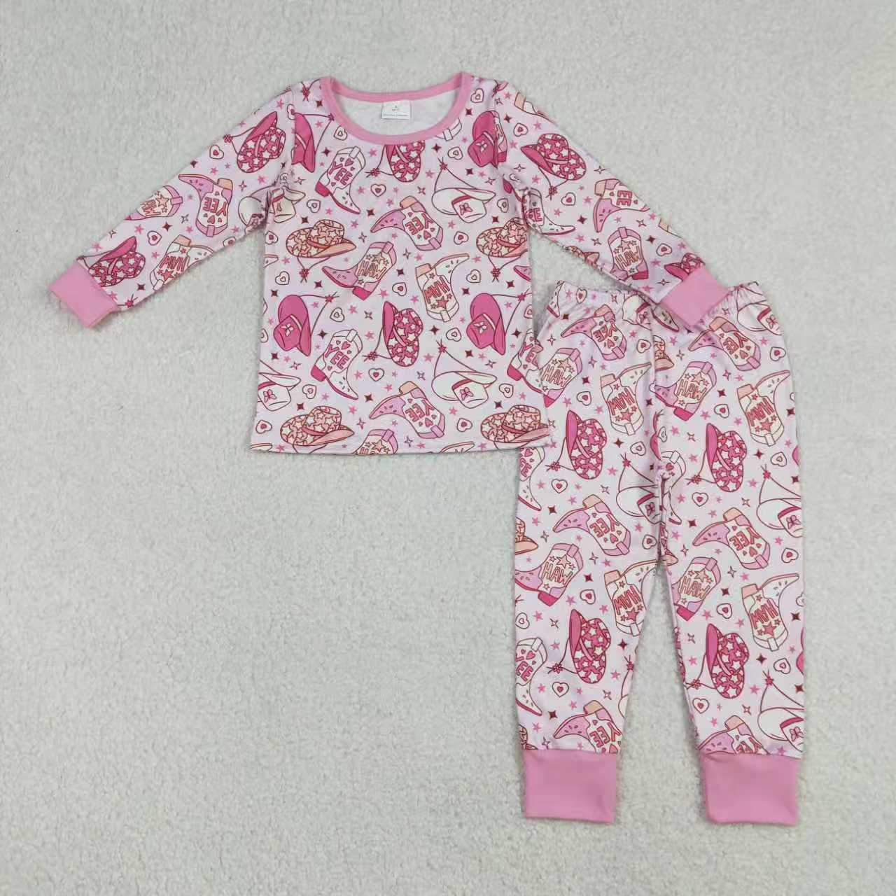 Sibling Baby Girls Pink Hats Boots Top Pants Western Pajamas Set Zipper Rompers