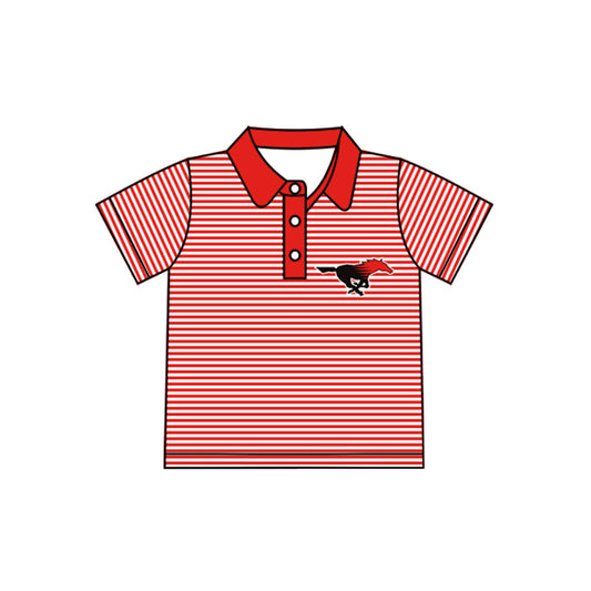 (Custom Design Preorder MOQ 5) Teams Mustangs Red Stripes Boys Summer Polo Top