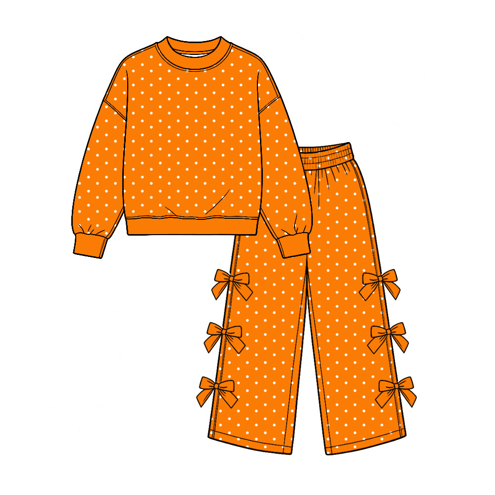 (Custom Design Preorder MOQ 5 Each)Teams Tennessee Blank Orange White Dots Print Girls Clothes Set Sisters Wear