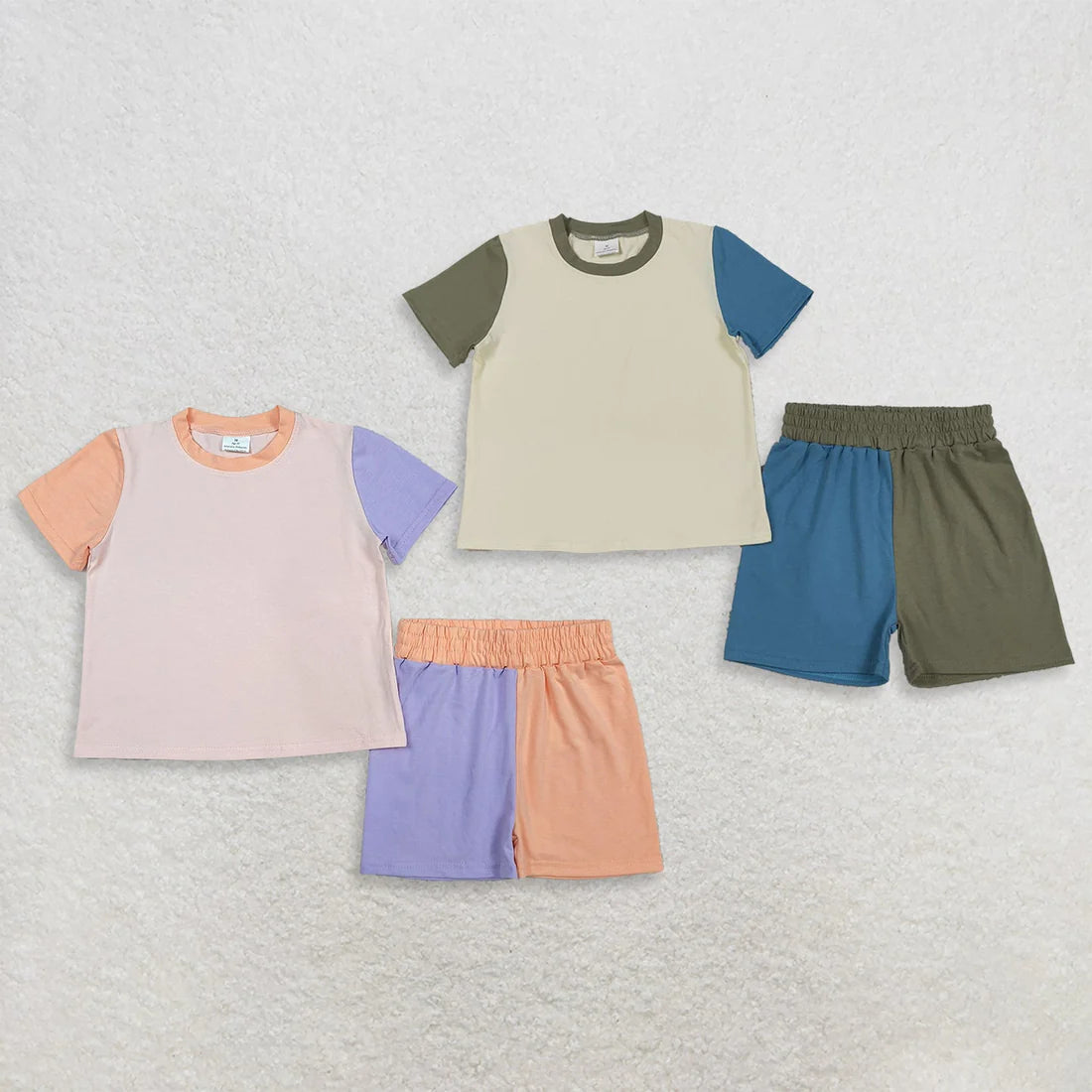 Sibling Baby Kids Short Sleeve Patchwork Shirt Top Shorts Slouchy Cotton Clothes Sets