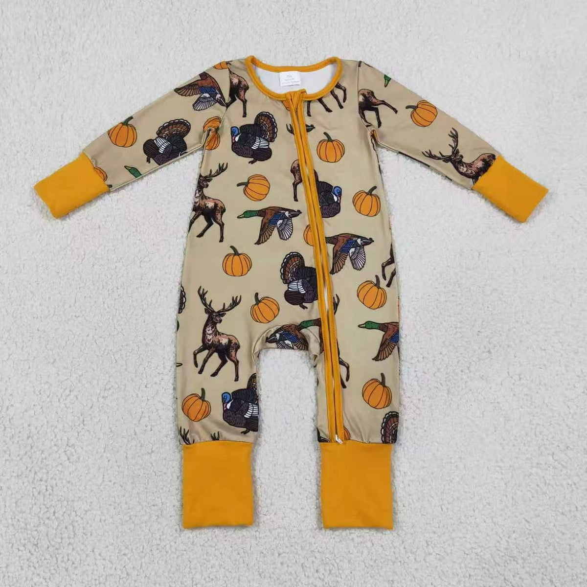 Sibling Baby Boys Hunting Deer Duck Pumpkin Pajama Set Zipper Romper Blanket