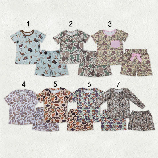Sibling Baby Girls Short Sleeve Southern Hunting Camo Top Shorts Pajamas Sets
