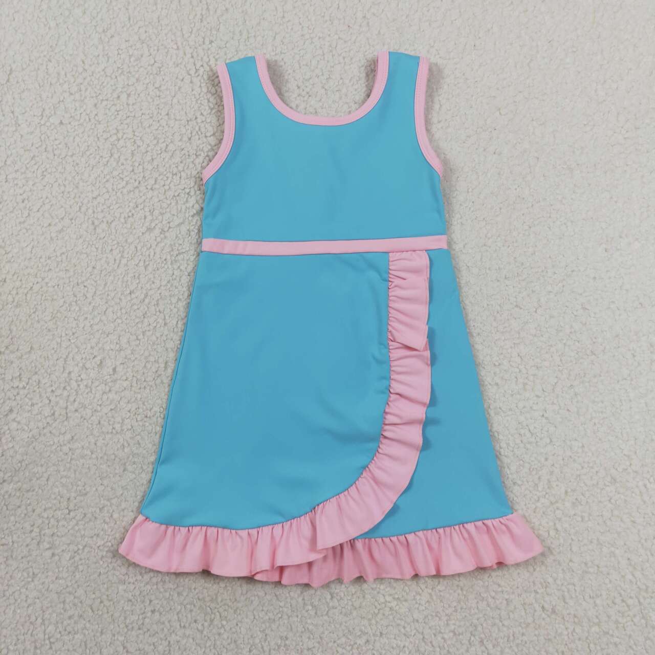 GSD4130 Blue & Pink Girls Sleeveless Ruffle Yoga Zipper Dress