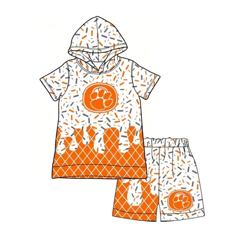 (Custom Design Preorder MOQ 5) Teams Tigers Sprinkles Boys Summer Hoodie Clothes Set