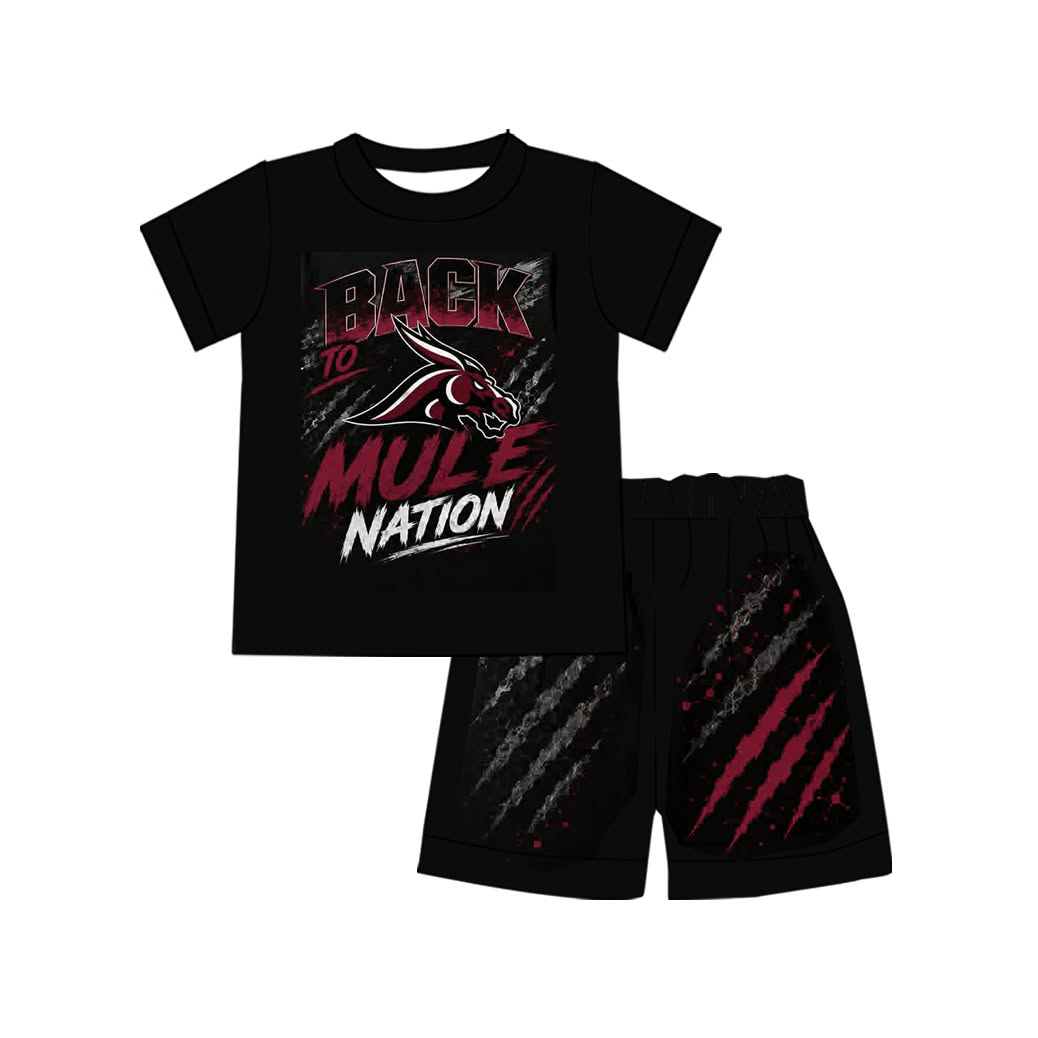 (Custom Design Preorder MOQ 5) Teams MULE Black Print Boys Summer Clothes Set