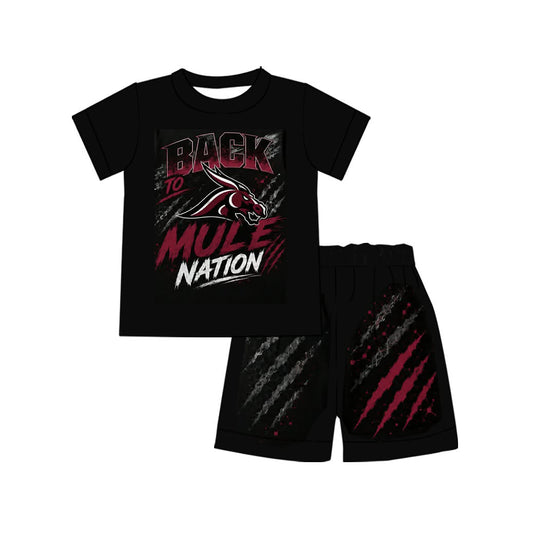 (Custom Design Preorder MOQ 5) Teams MULE Black Print Boys Summer Clothes Set