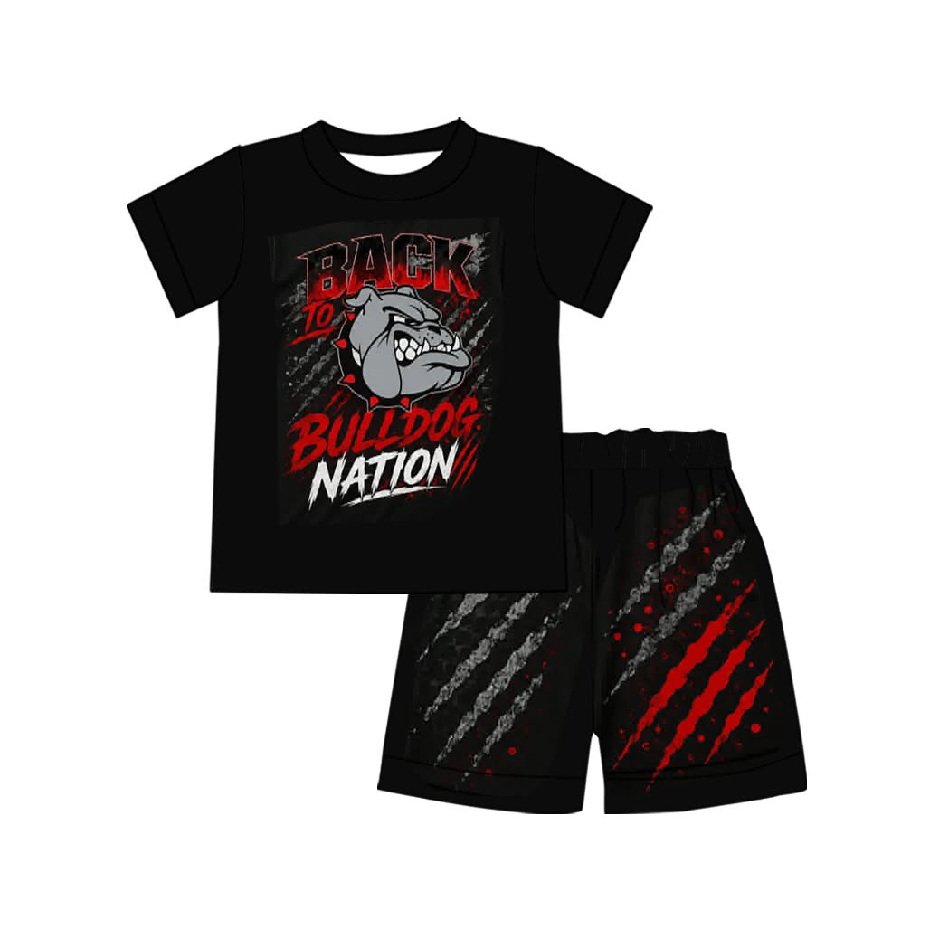 (Custom Design Preorder MOQ 5) Teams BULLDOG Black Print Boys Summer Clothes Set