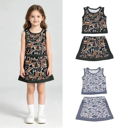 2 Colors Camo Tank Top Skort Girls Yoga Clothes Set Sisters Wear
