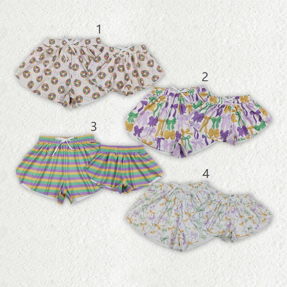 Mama and Me Mardigras Donuts Stripe Yoga Active Ruffle Shorts Bottoms