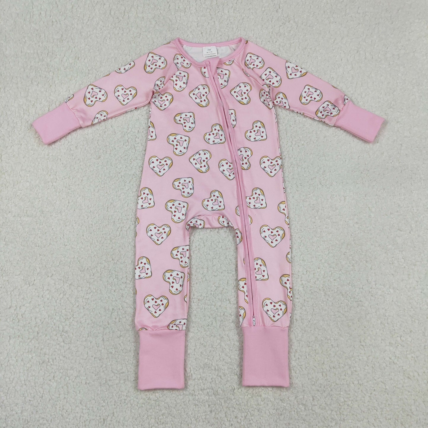 Sibling Baby Girls Hearts Donuts Top Pants Valentines Pajamas Set Zipper Rompers