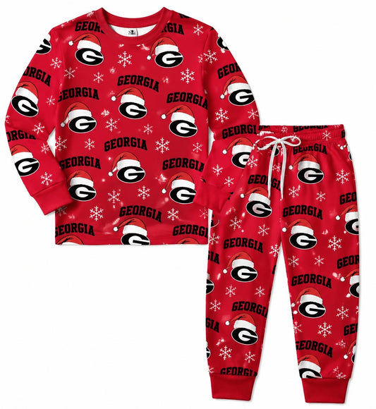(Custom Design Preorder MOQ 5) Teams Georgia Print Kids Christmas Pajamas Clothes Set