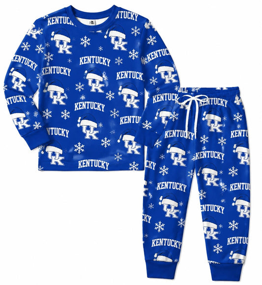 (Custom Design Preorder MOQ 5) Teams Kentucky Print Kids Christmas Pajamas Clothes Set