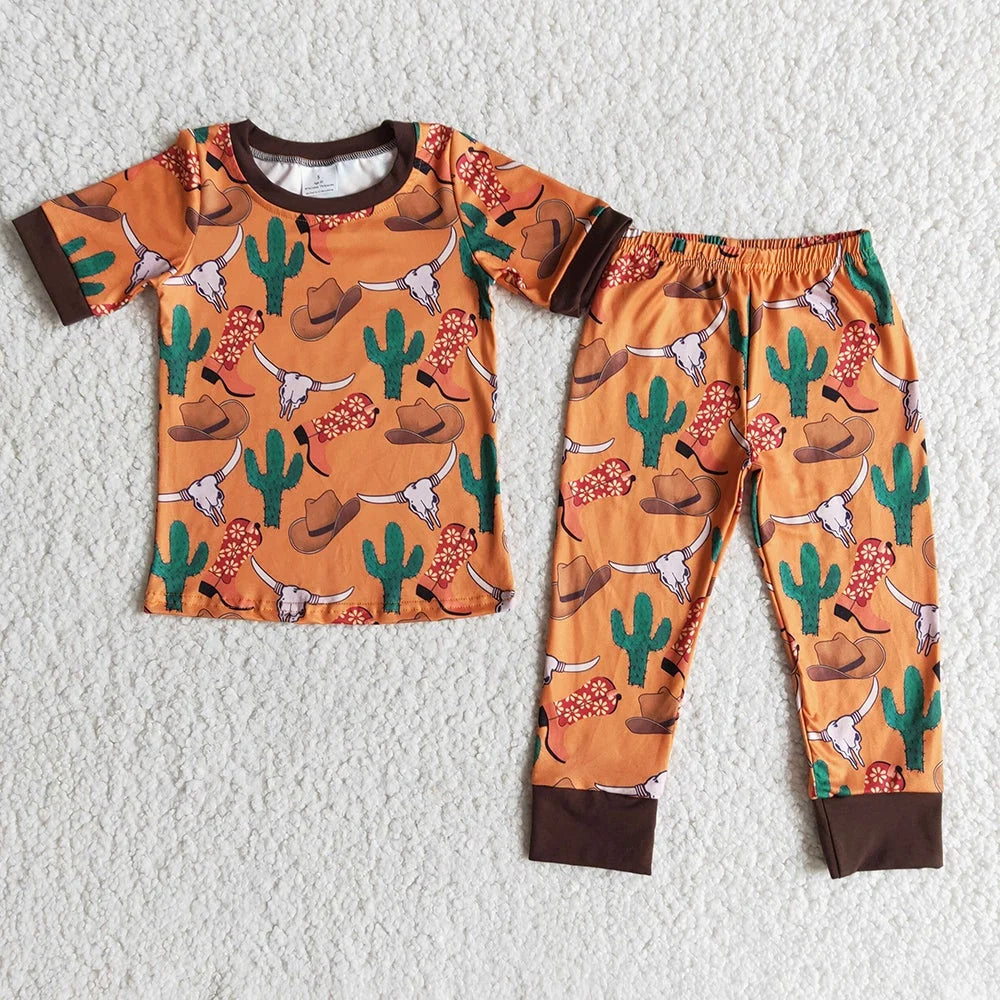 Sibling Baby Boys Western Howdy Rodeo Cactus Short Sleeve Top Pants Outfit
