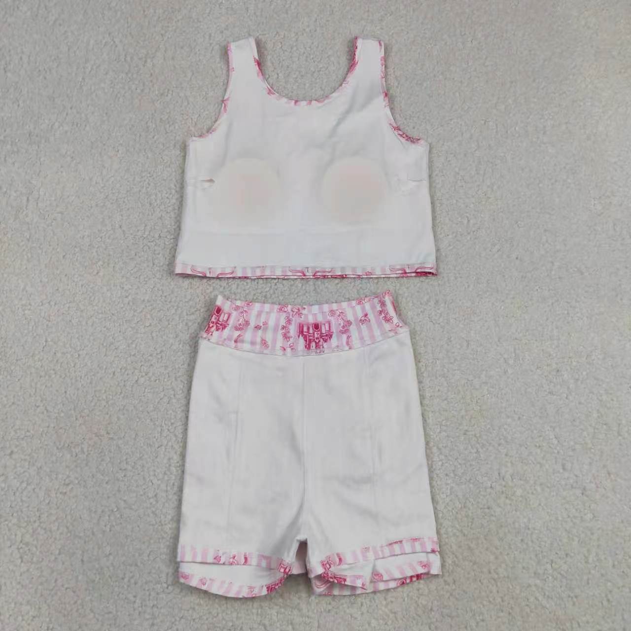 Toddler Girls Sibling Pink Castle Sleeveless Crop Top & Skort Set Summer Activewear
