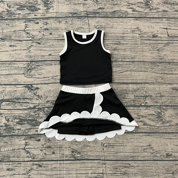 GSD4029 Black Top White Scallop Edge Skort Girls Active Clothes Yoga Outfits
