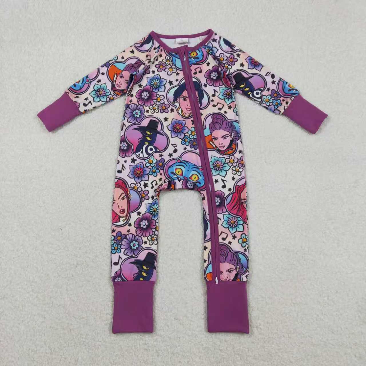 Mama and Me Girls Cartoon Demon Hunter Pant Pajamas Sets Ruffle Knee Length Dress Zip Rompers